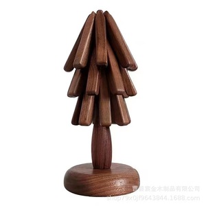 Solid Wood Tree Shaped Heat Insulation Mat Black Walnut Wood <b>Table</b> <b>Placemat</b> Pot Holder Creative Design <b>For</b> Kitchen Use - Product Image 5