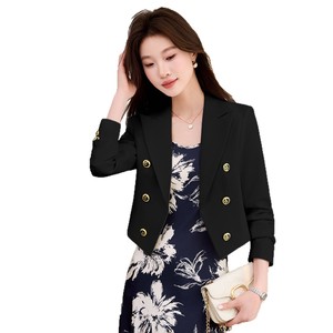 Women's Double Breasted Suit Set Black Full Sleeve Anti Wrinkle Office Lady Style Daily Wear - Product Image 5