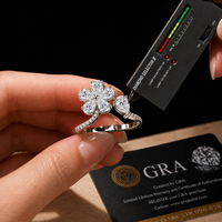 Bague Fleur Tendance en Argent Sterling 925 Certifié GRA, Moissanite VVS1 (Test Diamant Approuvé), Bijou Fin pour Femme, Cadeau Diamant