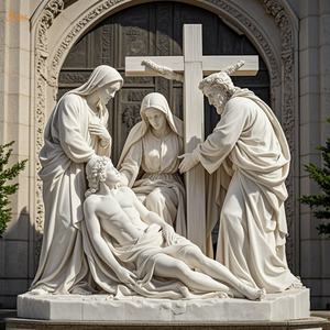 Cristiano católico famoso gran piedra tallada Jesús 14 estación decimotercera estación mármol blanco Jesús cuerpo abajo de la Cruz estatua - Product Image 4