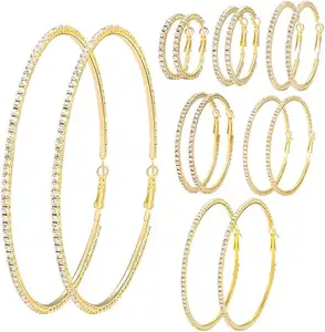 2-10cm altın gümüş Rhinestone Hoop küpe takı ekstra büyük büyük kristal elmas kadınlar Hoop küpe