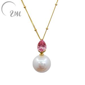 Collar con Dije de Platino PT900 de UM Jewelry, Perla Edison Cultivada en Laboratorio, Padparadscha, Regalo de Compromiso, Boda, Aniversario, NGTC - Product Image 1