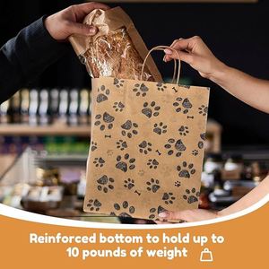 Bolsas de Regalo de Papel Kraft con Estampado de Huellas de Perro y Asas de Papel, Ideales para Golosinas para Mascotas, Recuerdos de Fiesta y Empaque de Regalos de Cumpleaños - Product Image 3