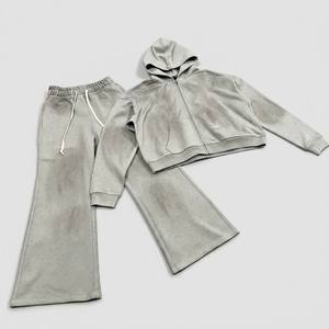 Custom hoodie <b>sets</b> Heavyweight Cotton Fleece Streetwear Y2K Grunge Acid Wash Spray Dye Rhinestone Mens Tracksuit <b>Set</b> - Product Image 1