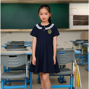 Groothandel Fabriek Prijs Zomer En Herfst Basisschool Overgooier Marineblauw Meisjes Jurk Singapore School Uniformen