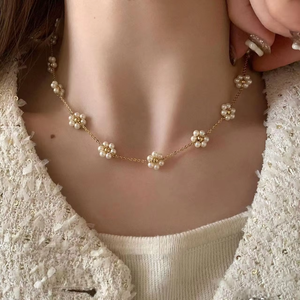 18K mạ vàng thép không gỉ giả ngọc trai Bead hoa xinh xắn Vòng Cổ Vòng đeo tay cơ thể eo bụng chains phụ nữ đồ trang sức - Product Image 1