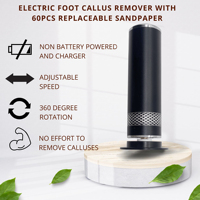 Râpe à pieds anti-callosités facile à utiliser avec disque rotatif à 360 degrés, 60 disques de papier abrasif interchangeables, outil de pédicure durable et puissant