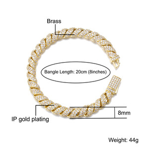 <span class=keywords><strong>Bracelet</strong></span> torsadé plaqué or pour homme <span class=keywords><strong>Bracelet</strong></span> chaîne en corde bling CZ glacé <span class=keywords><strong>Bracelet</strong></span> hip-hop <span class=keywords><strong>de</strong></span> 8mm en diamant à maillons téléphoniques - Product Image 6