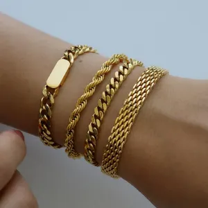 Vintage wasserdichter Schmuck Edelstahl kubanische Kette Armband trüben frei 18 Karat vergoldet Mesh Armband für Frauen