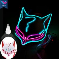 Masque LED bicolore TW-087, masque de renard qui brille dans le noir pour Halloween, cosplay, mascarade, rechargeable, PVC en stock