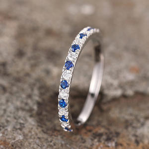 Anillo de compromiso de plata 925 con zafiro y diamantes para mujer, corte brillante redondo, engaste de canal, conjunto de joyería fina T0588 - Product Image 3