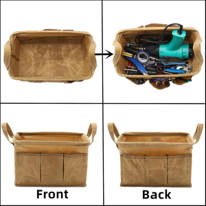 Water Resistant <b>Fold</b>-able Open Top Tool Carrier <b>Fold</b>-able Open Top Tool <b>Bags</b> Heavy Duty Waxed Canvas Tool <b>Bag</b> - Product Image 3