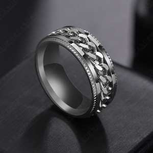 DAIHE Super Offre Bague Anti-Stress en Acier Inoxydable avec Chaîne pour Hommes, Punk Rock, Bleu, Or, Noir – Bijoux Accessoires Cadeau - Product Image 6