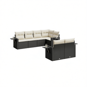 Conjunto de Sofás Modulares para Jardín en Ratán Sintético Negro y Blanco Crema con Cojines de Espuma de Alta Densidad para Uso en Exteriores - Product Image 1