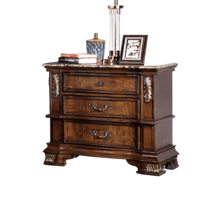Traditional Style Nightstand Marble Top Dovetail <b>Drawers</b> Ball Bearing Glide Brown Cherry Finish Bedroom Furniture - Product Image 2
