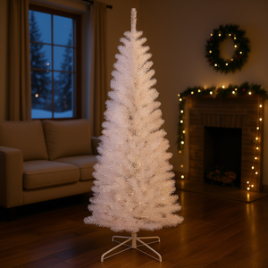 Albero di Natale Bianco a Forma di Matita 6 Piedi, Decorazione Artificiale per Interni con Supporto Bianco, Leggero e Facile da Installare - Product Image 2