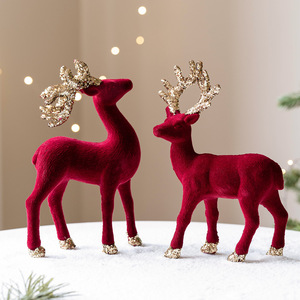 Décoration de Noël Dropshipping Shopify : Ornement de table renne rouge et argenté champagne, accessoires de photographie INS - Product Image 2