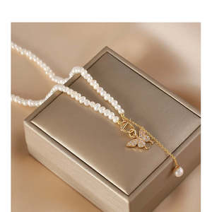 Collar de Cadena para Clavícula con Perlas para Mujer, Accesorio Elegante - Product Image 2