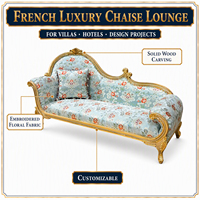 Chaise longue en tissu français, chaise longue européenne en bois massif, chaise longue verte brodée, chaise longue confortable, adaptée aux villas de luxe