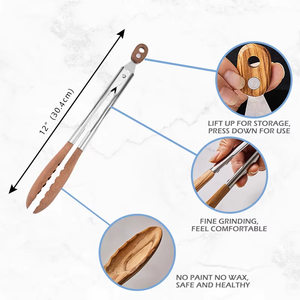 Roestvrijstalen Houten Voedseltang Zwarte Walnoot Olijf Massief Houten Bbq Salade Vlees Knoflookclip Food Eco-Vriendelijk Handveilig - Product Image 4