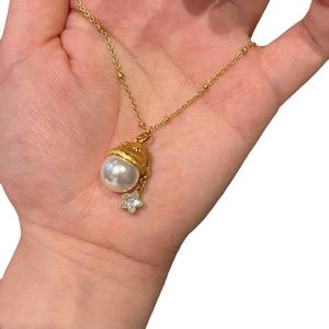 Accessoires en perles DIY, pendentif en or blanc S925 avec diamant rond de 11 à 13 mm, collier vide en forme de chapeau de Noël, tendance, style 31241D - Product Image 4