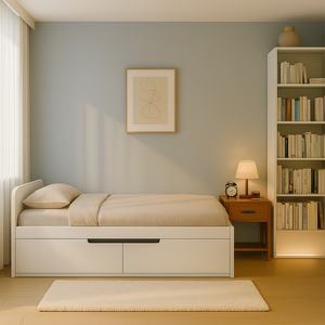 <span class=keywords><strong>Lit</strong></span> en bois avec tiroirs, utilisé pour ranger des objets dans une chambre familiale, avec un support robuste. - Product Image 5