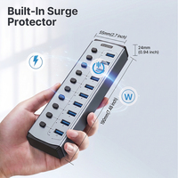 Hub USB 3.0 à 10 ports avec interrupteurs marche/arrêt individuels et indicateurs LED, répartiteur USB alimenté