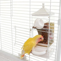Mangeoire anti-déversement pour perroquets - Distributeur automatique de nourriture par gravité avec conception anti-éclaboussures, coupelle d'alimentation pour oiseaux à fixer à l'extérieur de la cage