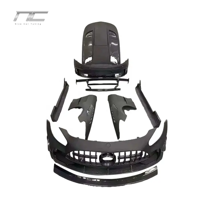 C190 FRP Front Bumper Grilles Body Kit For Mercedes Bens AMG GT Dry Carbon Fiber Engine Hood Facelift To Black Series Style