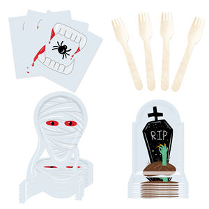 Ensemble de vaisselle pour fête d'Halloween DAMAI, éléments croix et <span class=keywords><strong>pierre</strong></span> <span class=keywords><strong>tombale</strong></span>, assiettes en papier et moule fantôme pour fournitures d'Halloween, pour 8 invités - Product Image 4