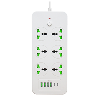 Multiprise universelle à 6 prises avec cinq interrupteurs indépendants, 10A, quatre ports USB