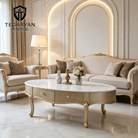 Grande table basse française, table à thé de luxe européenne avec tiroir, table à thé rectangulaire en bois massif sculpté, meubles de salon