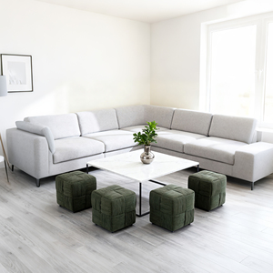 Pouf repose-pieds carré en velours côtelé vert, doux et confortable, pour canapé - Product Image 4