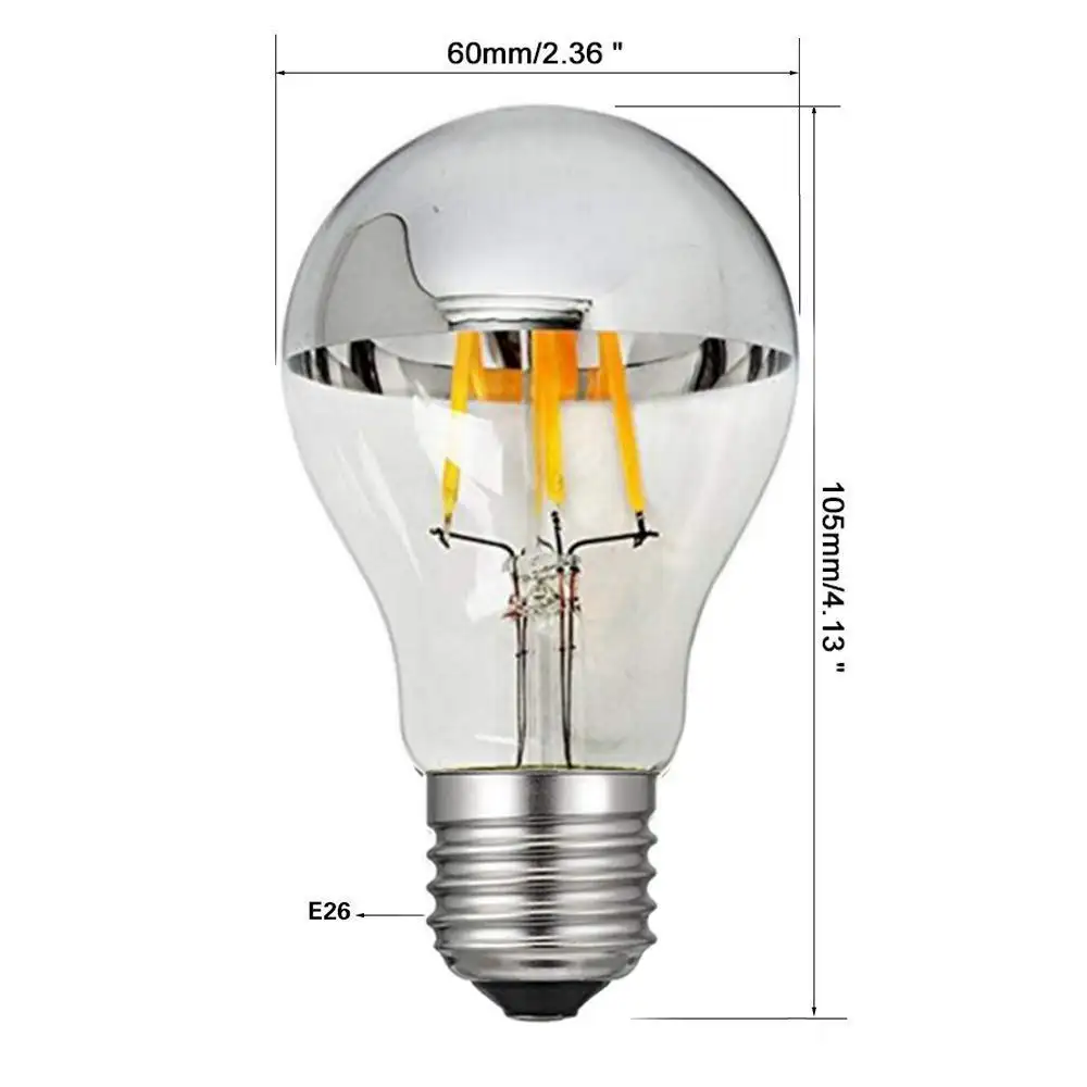 8 wát E27 Led Gương Bóng Đèn 220 v A19 A60 Nửa Gương Sáng Bóng Đèn/Led Bóng Đèn Dây Tóc