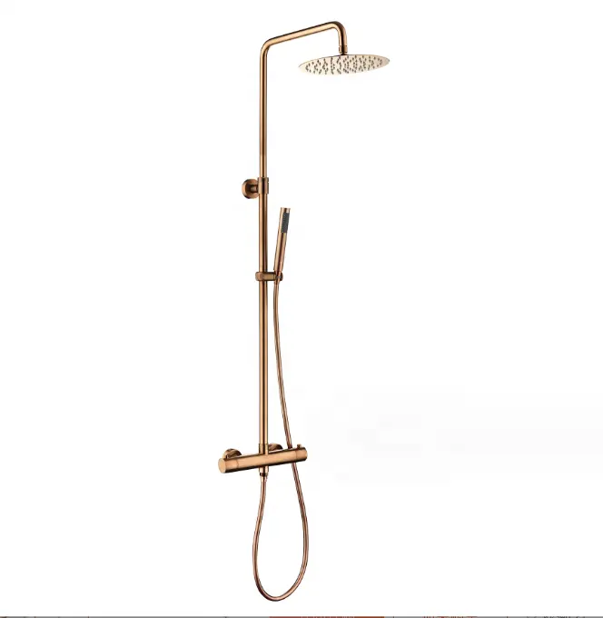 2023 New Style Copper Exposed Shower Mixer Led Bathroom Multi Function Thermostatic SUS 304 Rose Gol