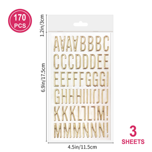 Feuille d'autocollants 3D en PVC alphabet en gros, autocollants gonflés personnalisés en or avec lettres et chiffres pour bébés et enfants, autocollants prédécoupés - Product Image 6