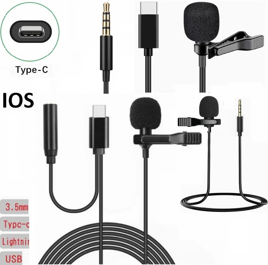 2 in 1 Portable Mini Mic 3.5mm TYPE C USB 8pin port Clip-on Lapel Microphone Hands-Free Clip on Microphone For phone