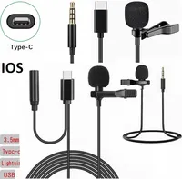 Mikrofon Mini Portabel 2 In 1 3.5Mm, Mikrofon Kerah Klip Port 8pin USB Tipe C Bebas Genggam Klip untuk Ponsel