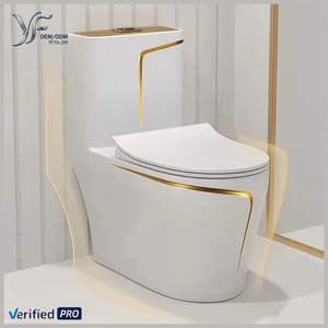 Inodoro de Cerámica de Una Pieza, Moderno y de Lujo, con Detalles en Dorado, Descarga por Sifón, para Baño de Hotel, Villa u Hogar Moderno - Product Image 1