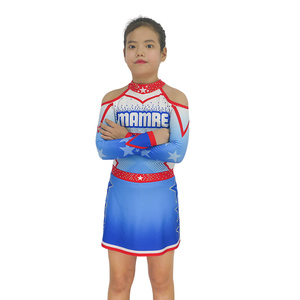 El mejor precio, cómodos uniformes de porristas azules degradados para niños, disfraz de animadora con diamantes de imitación, ropa de porristas para jóvenes - Product Image 3