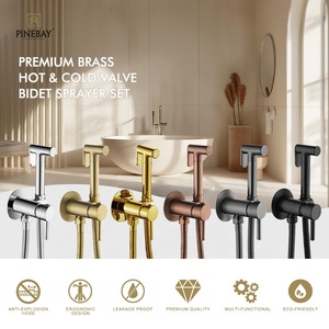 PINEBAY High Quality <strong>Warm</strong> Brushed Gold Hot-Cold <strong>Water</strong> Brass Shattaf Kit Bathroom Douche Spray Kit <strong>Bidet</strong> <strong>Sprayer</strong> Set for Toilet - Product Image 2