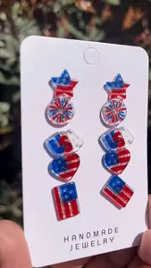 4th Of July Independence Jewelry Red White Blue Patriotic Stud Earrings Glitter USA Star Heart American Flag Acrylic Earrings