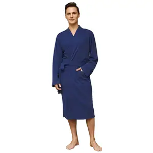 MQF Spring And Autumn Cotton Soft High Quality Men's Pajamas Robe Interlock Organic Cotton Pijama Robe Night Gown For Man