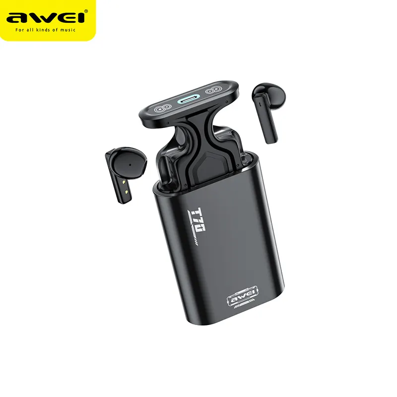 Awei T70 earbud nirkabel Bluetooth 5.3 TWS, earphone Gaming, headphone kontrol sentuh penuh