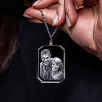 Collier avec pendentif gravé en cristal K9 2D/3D personnalisé ZP |   Bijoux Charme Portrait Commémoratif Vintage pour Femmes et Hommes