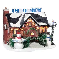 Venta al por mayor, diseño personalizado, nieve, poliresina, personalizado, casa de pueblo de Navidad ^