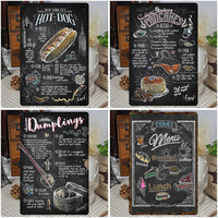 PIZZA Vintage Metallschild Pub Bar Restaurant Wanddekoration Blechschild HAMBURGER Wandplakette Essensschild Individuelles Schwarzes Metallschild