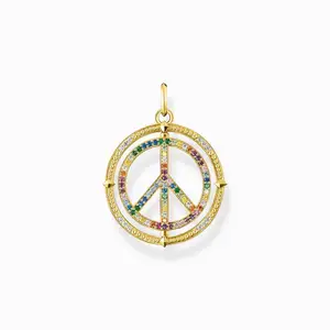 Inspire bijoux en acier inoxydable plaqué or rotatif couleur pierre précieuse paix logo pendentif collier pour hommes femmes