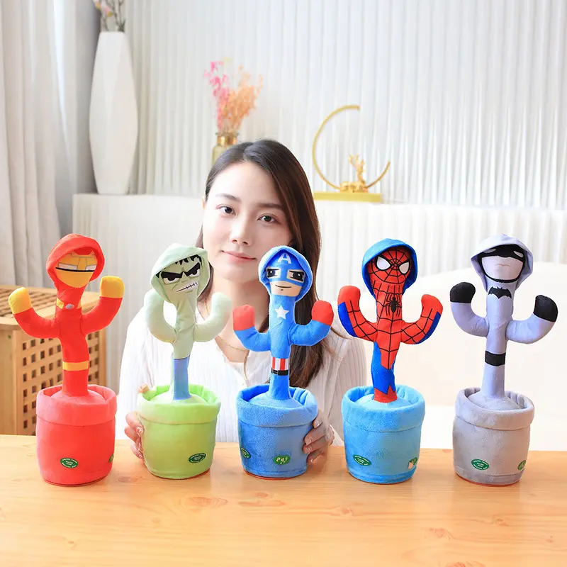 Personalizado divertido niños educación juguete de peluche bailando hablar Spider-Maned Super Cool Hero Cactus grabaciones juguete para regalo
