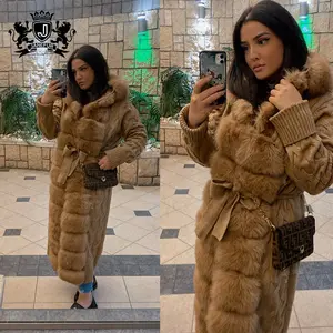 Thiết Kế Thời Trang Trùm Đầu Fur Coat Nữ Mềm Bất Fox Fur Coat Dệt Kim Dài Len Áo Len Phụ Nữ Lông Cardigan